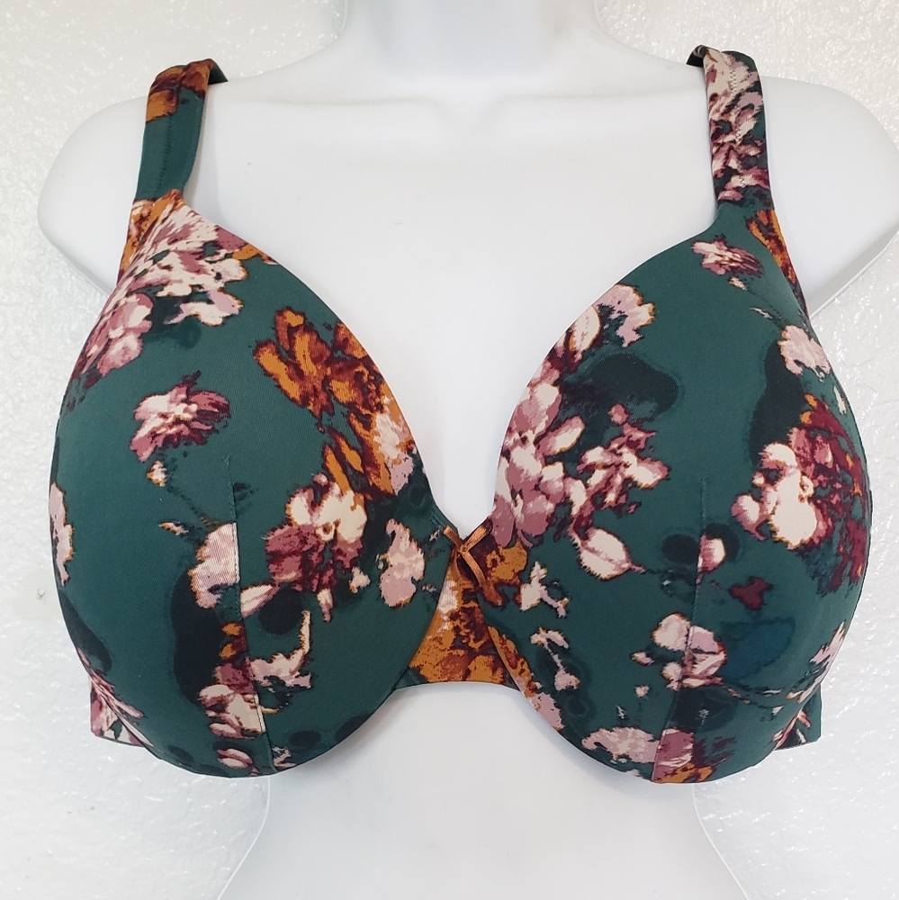 Cacique Lightly Lined Full Coverage Bra Size 42DDD Green Floral 42F